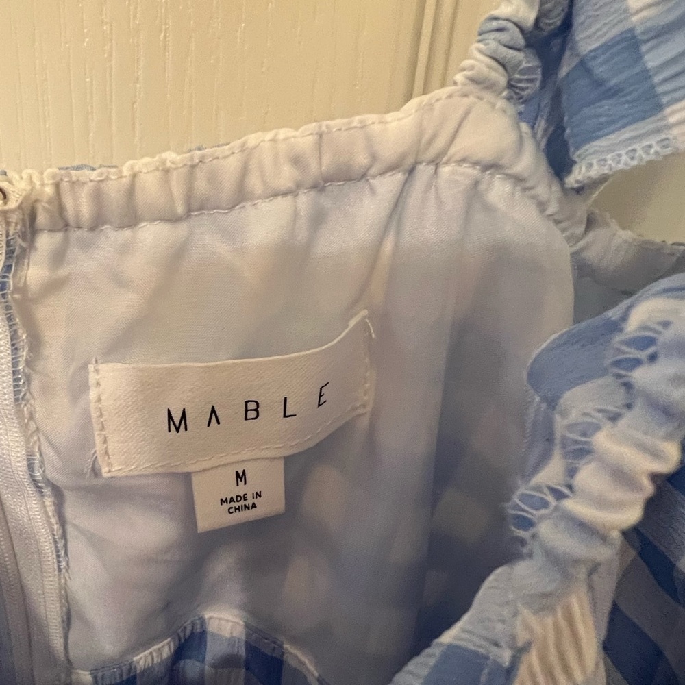 Mable size medium blue gingham, cutout mini dress with ruffles. - Picture 9 of 12